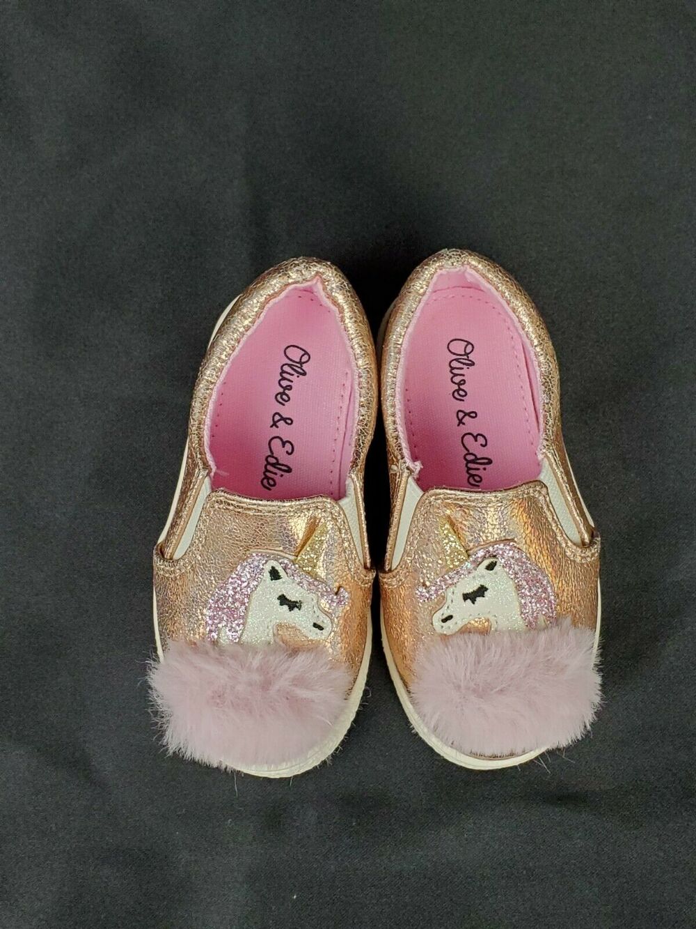 Girl's olive & edie infant flat shoes unicorn rose gold metallic sz 5m